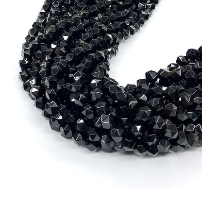 CAG215 Black Agate Beads Faceted Nuggets 6mm 15" Strand