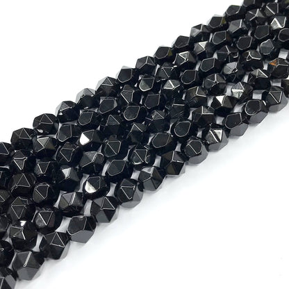 CAG216 Black Agate Beads Faceted Nuggets 8mm 15" Strand