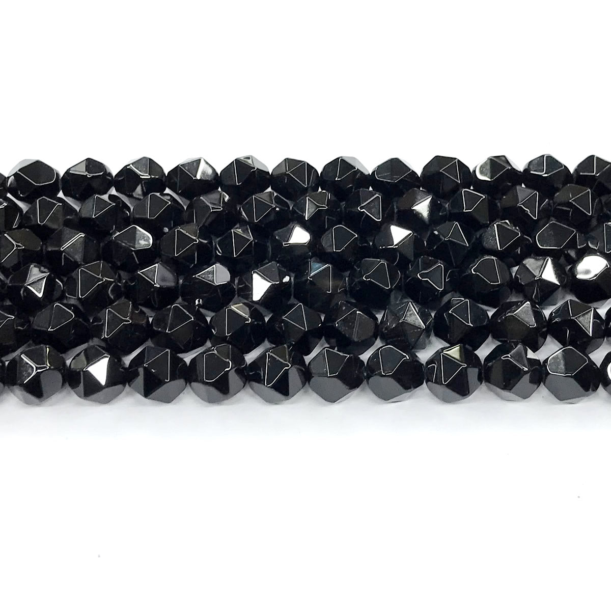 CAG216 Black Agate Beads Faceted Nuggets 8mm 15" Strand