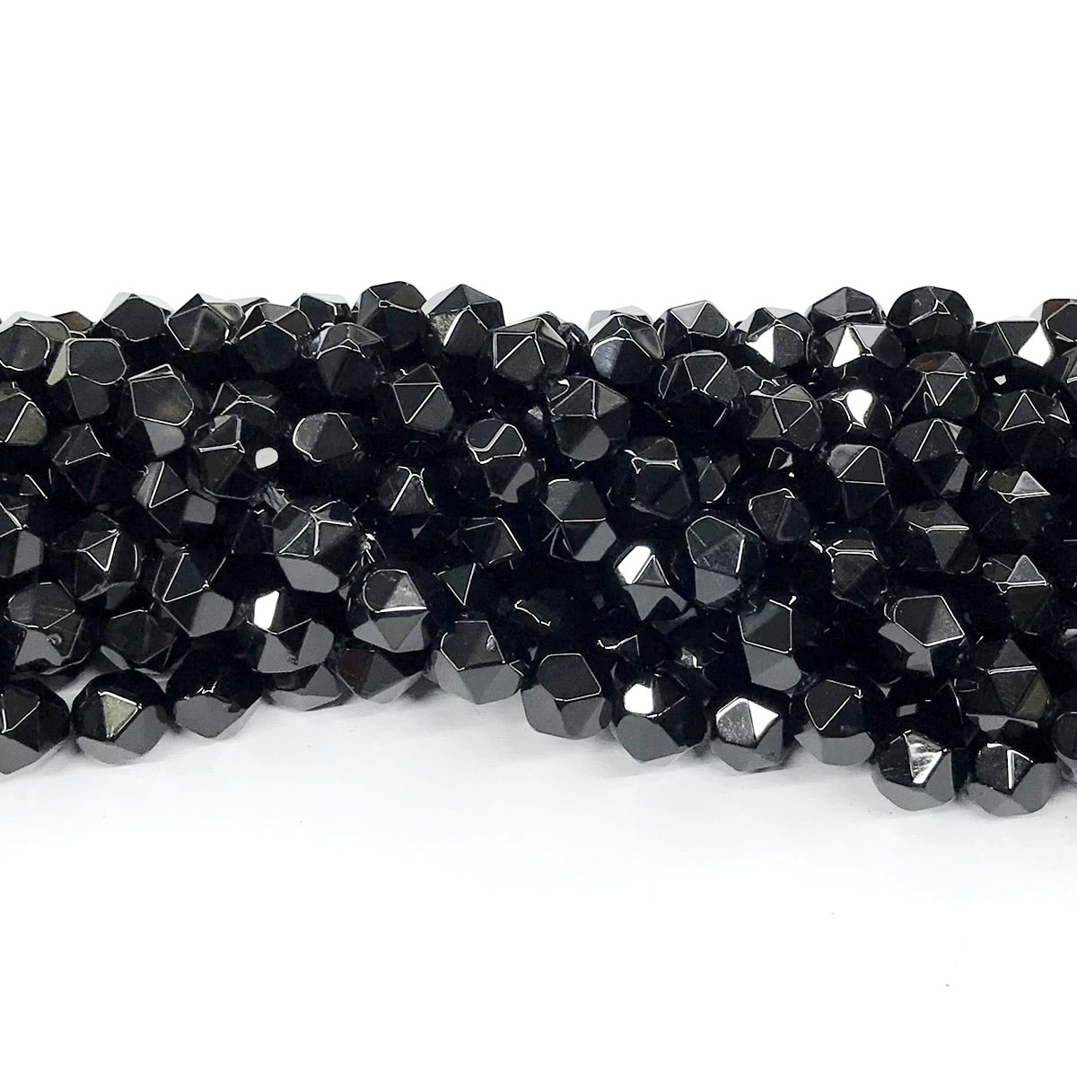 CAG216 Black Agate Beads Faceted Nuggets 8mm 15" Strand