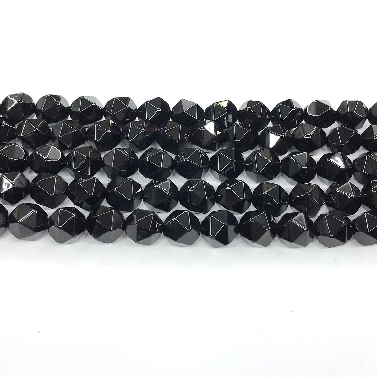 CAG217 Black Agate Beads Faceted Nuggets 10mm 15" Strand