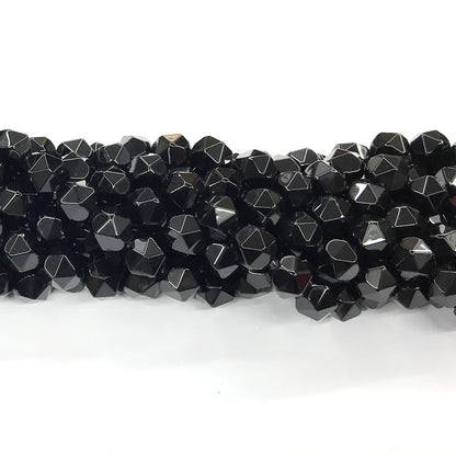 CAG217 Black Agate Beads Faceted Nuggets 10mm 15" Strand