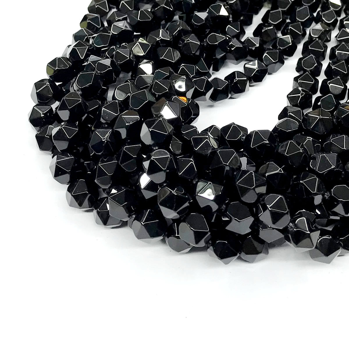 CAG217 Black Agate Beads Faceted Nuggets 10mm 15" Strand