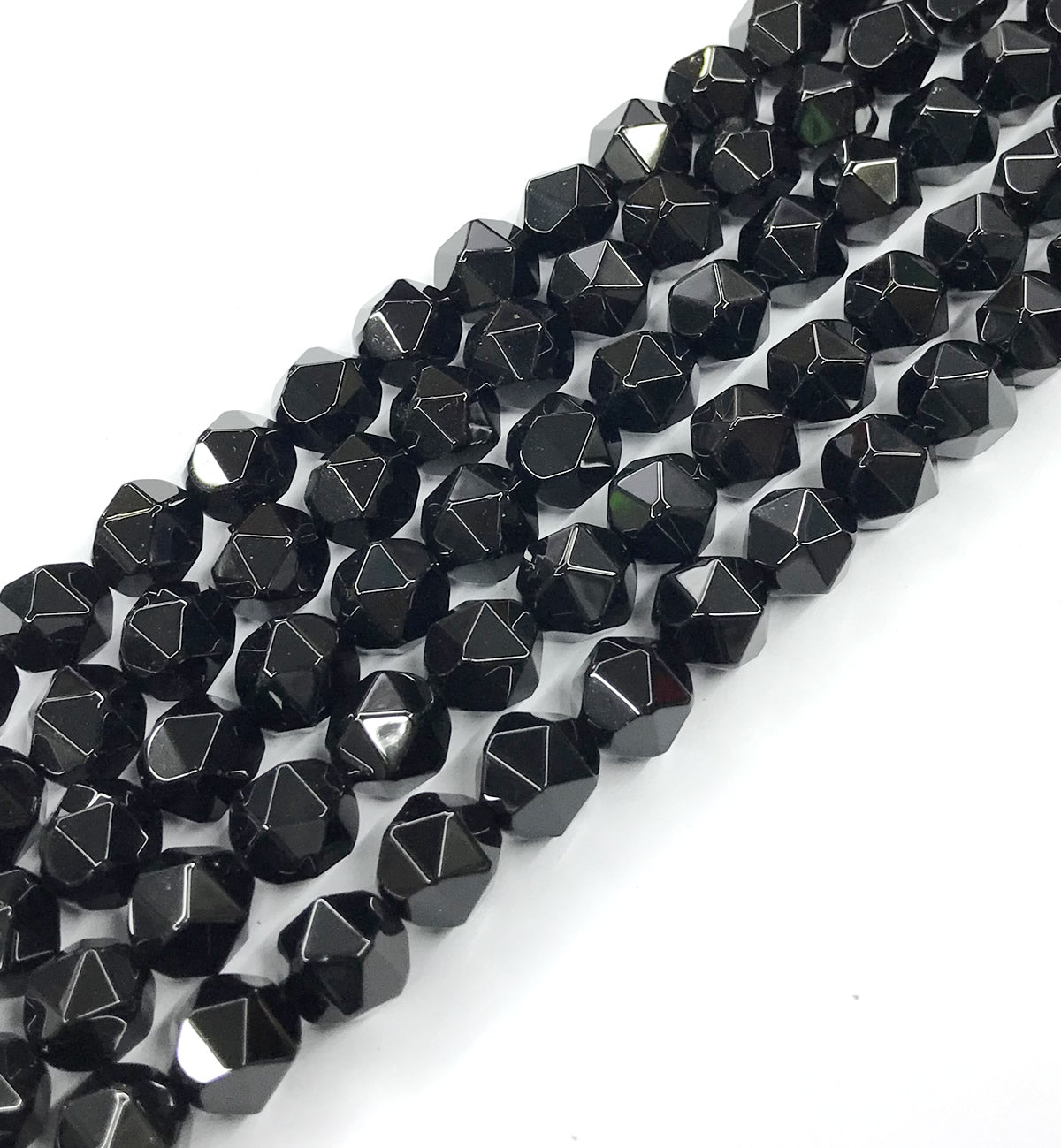 CAG218 Black Agate Beads Faceted Nuggets 12mm 15" Strand