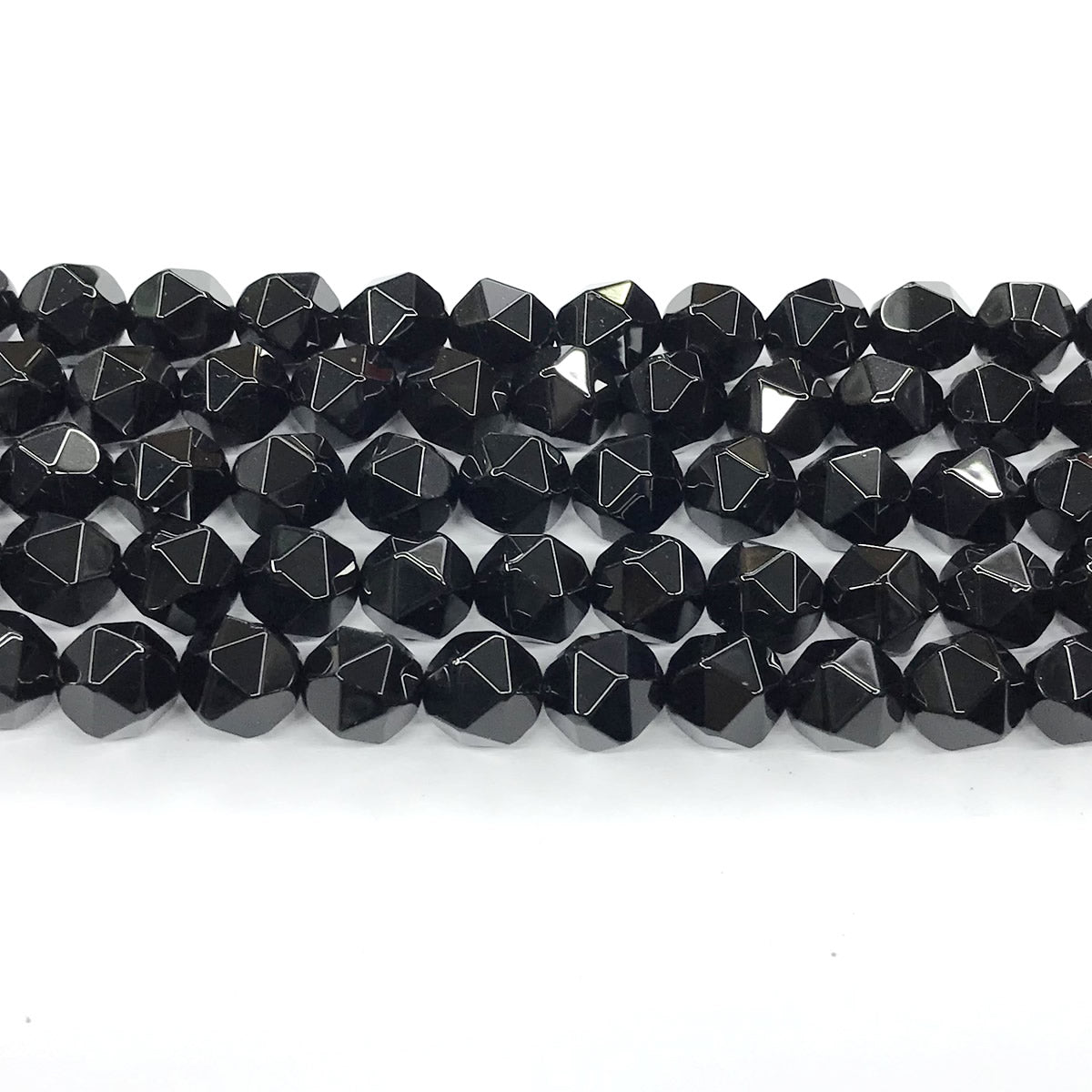 CAG218 Black Agate Beads Faceted Nuggets 12mm 15" Strand