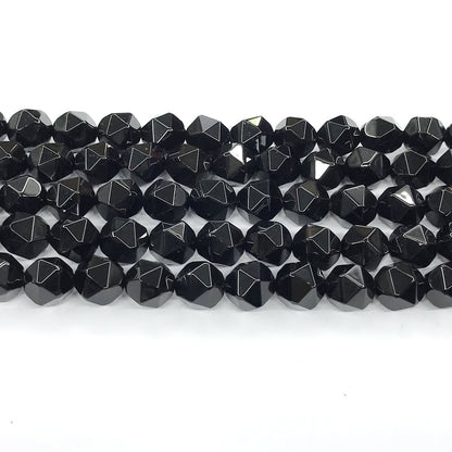 CAG218 Black Agate Beads Faceted Nuggets 12mm 15" Strand