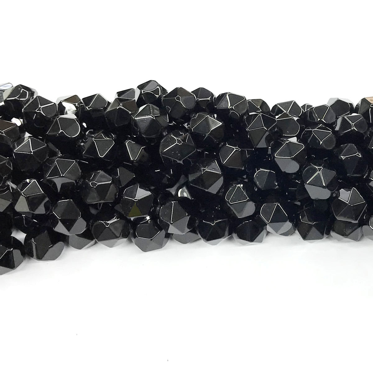 CAG218 Black Agate Beads Faceted Nuggets 12mm 15" Strand