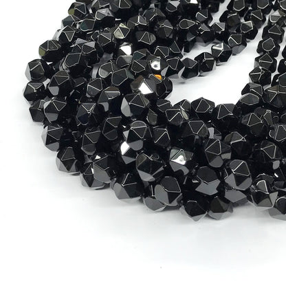 CAG218 Black Agate Beads Faceted Nuggets 12mm 15" Strand