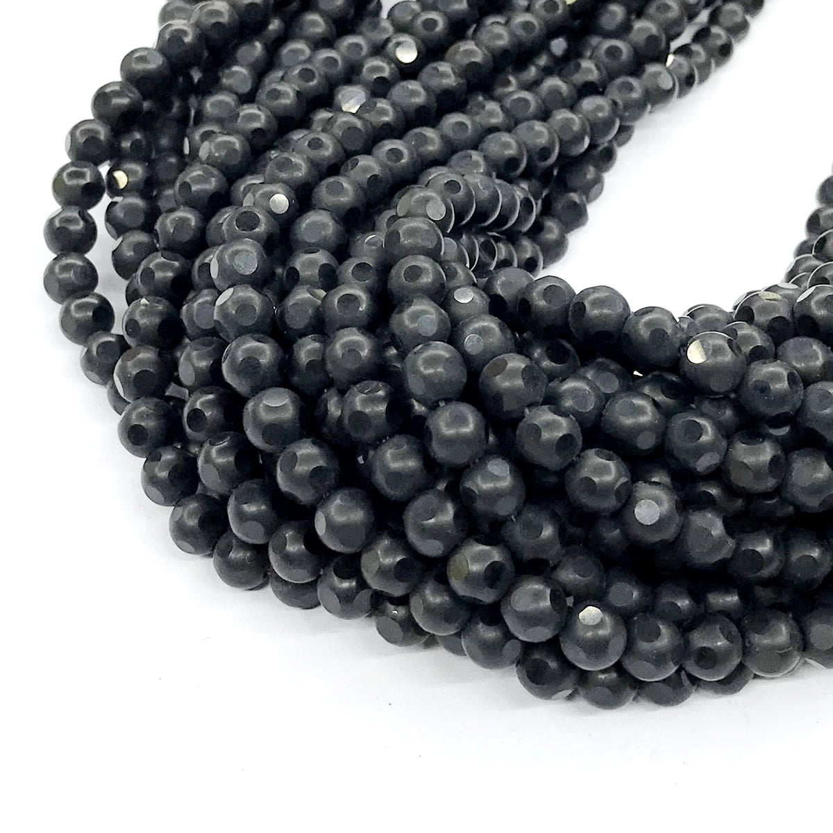 CAG221 Black Agate Beads Matte Round 6mm 15" Strand