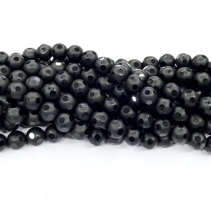 CAG222 Black Agate Beads Matte Round 8mm 15" Strand