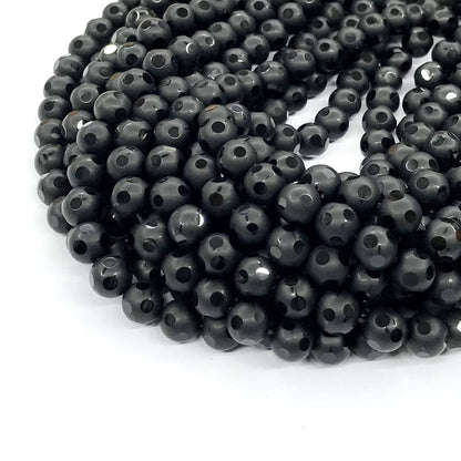 CAG222 Black Agate Beads Matte Round 8mm 15" Strand