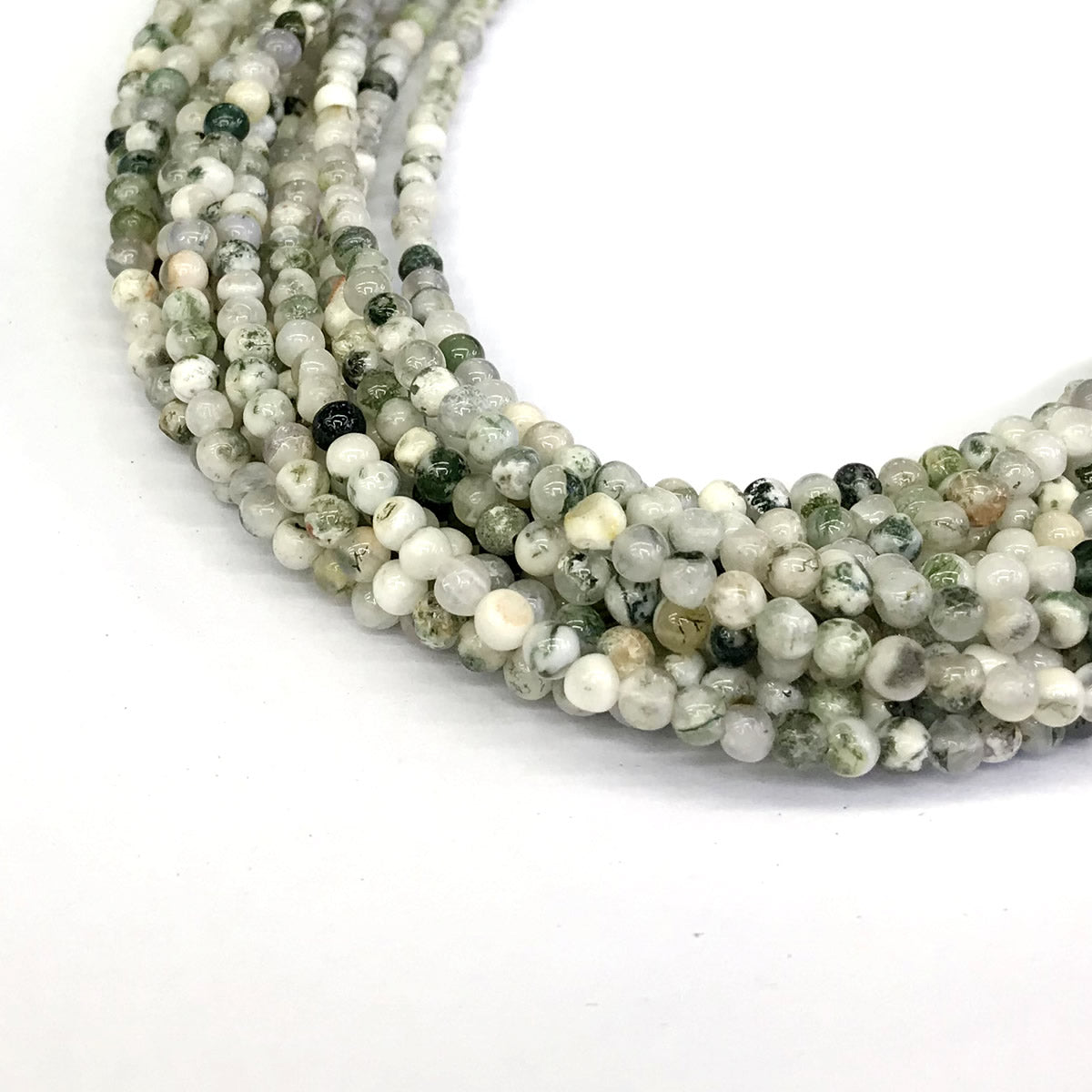 CAG228 Tree Agate Beads Smooth Round 4mm 15" Strand