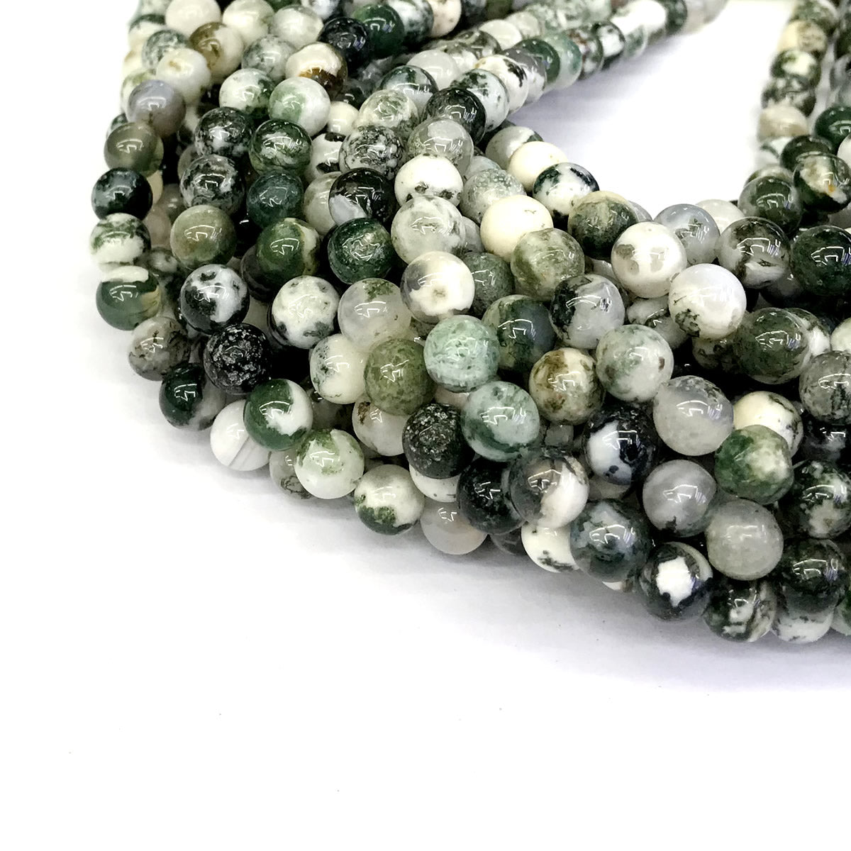 CAG230 Tree Agate Beads Smooth Round 8mm 15" Strand