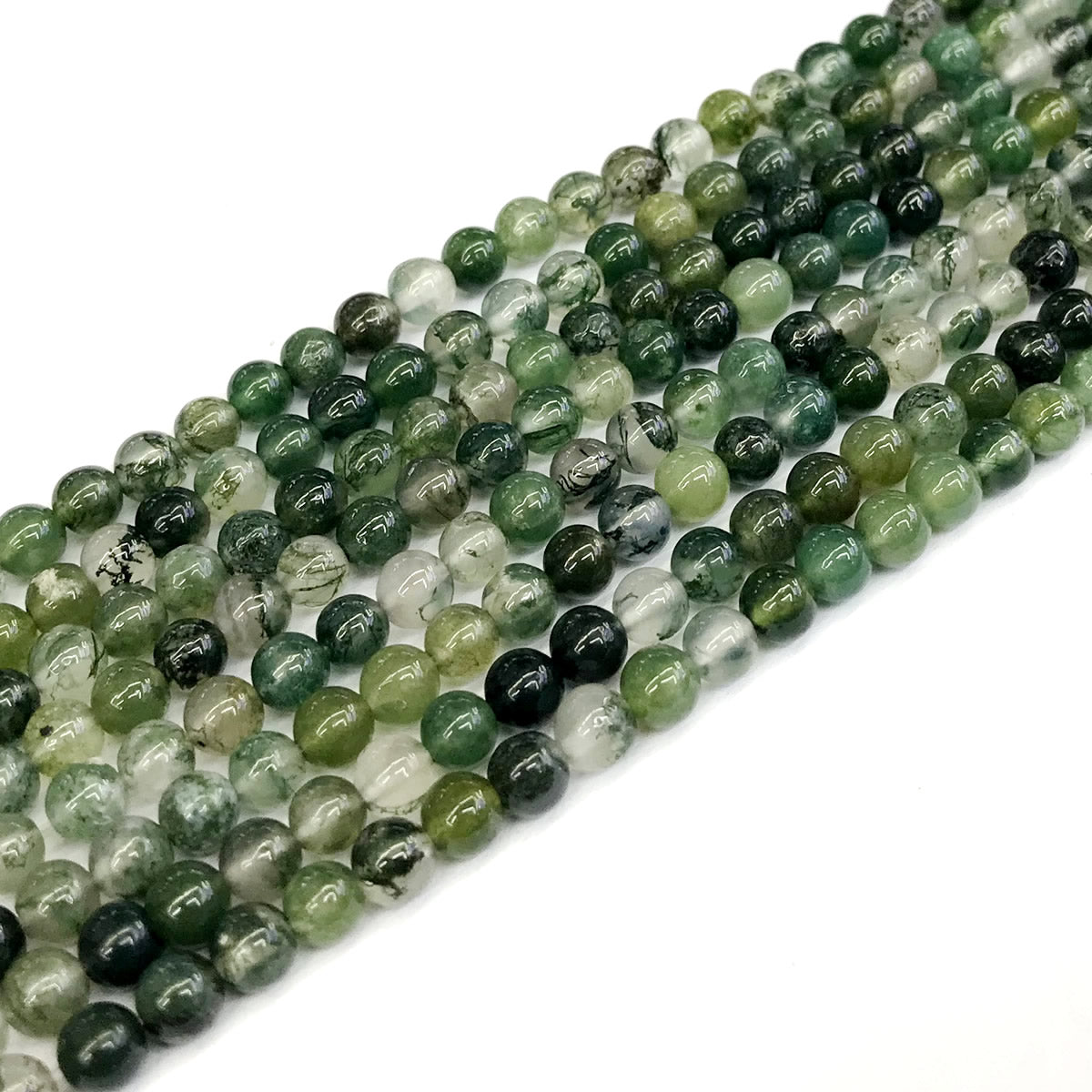 CAG235 Moss Agate Beads Smooth Round 4mm 15" Strand