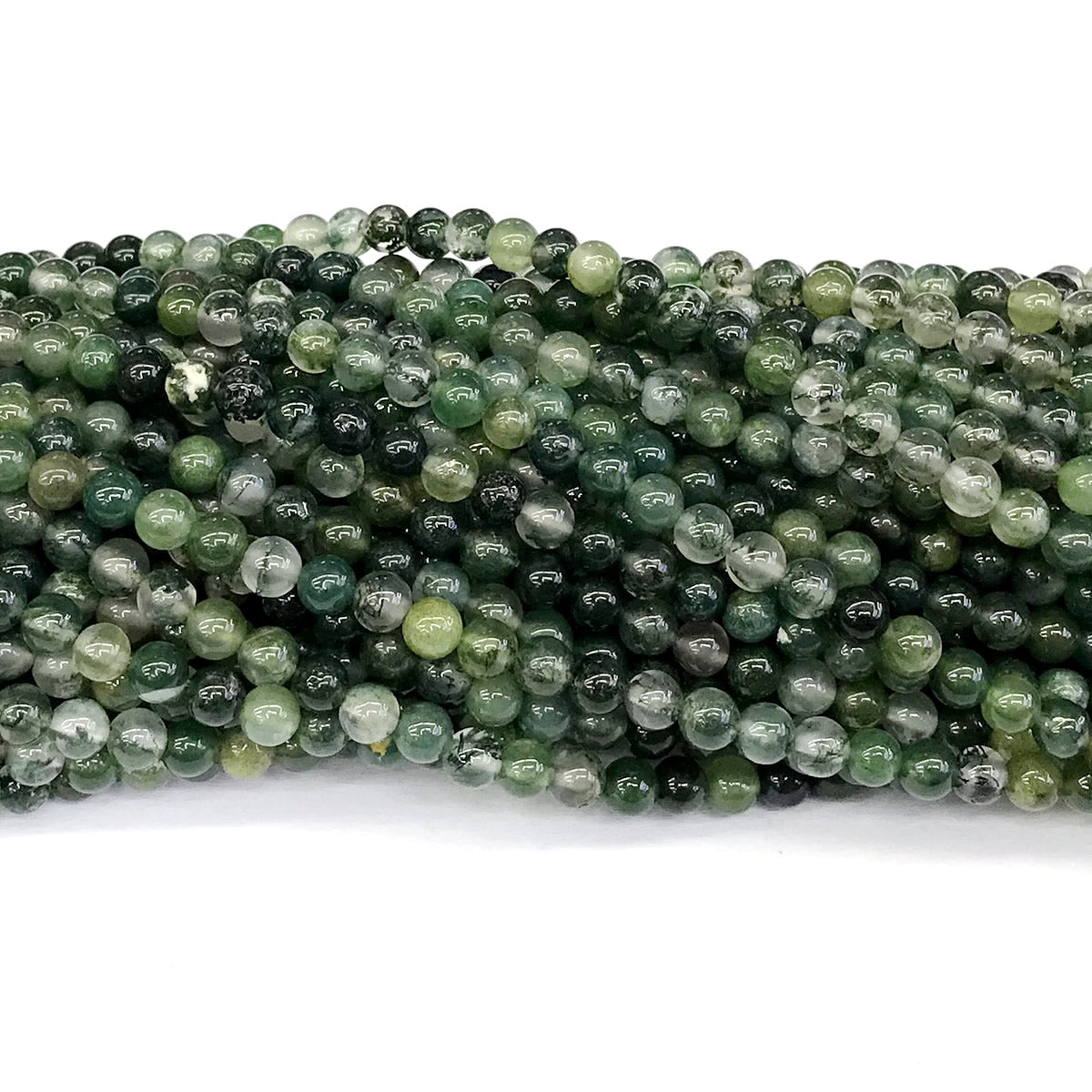 CAG235 Moss Agate Beads Smooth Round 4mm 15" Strand