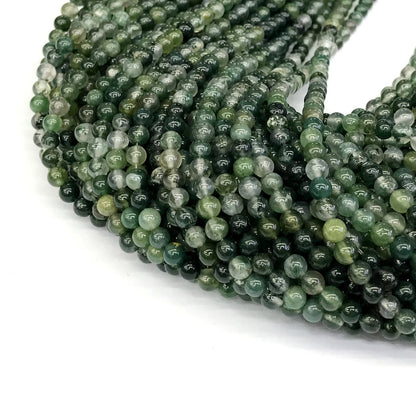 CAG235 Moss Agate Beads Smooth Round 4mm 15" Strand