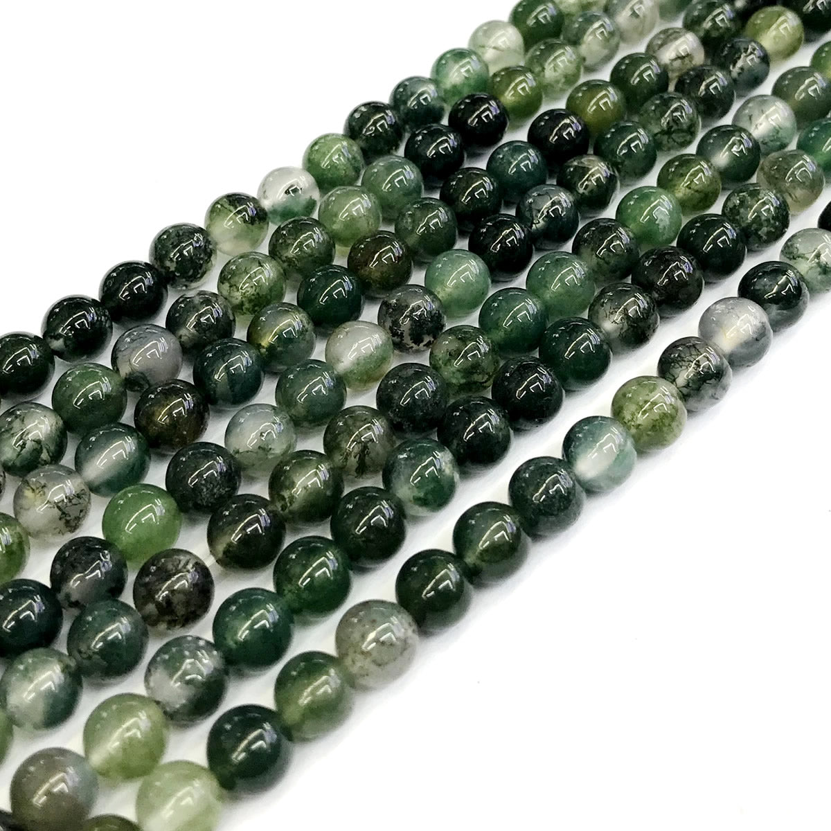 CAG236 Moss Agate Beads Smooth Round 6mm 15" Strand