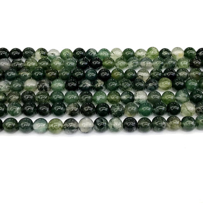 CAG236 Moss Agate Beads Smooth Round 6mm 15" Strand