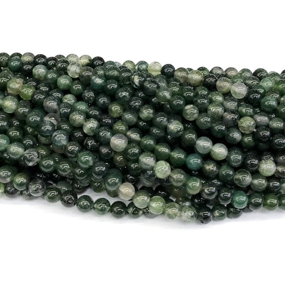 CAG236 Moss Agate Beads Smooth Round 6mm 15" Strand