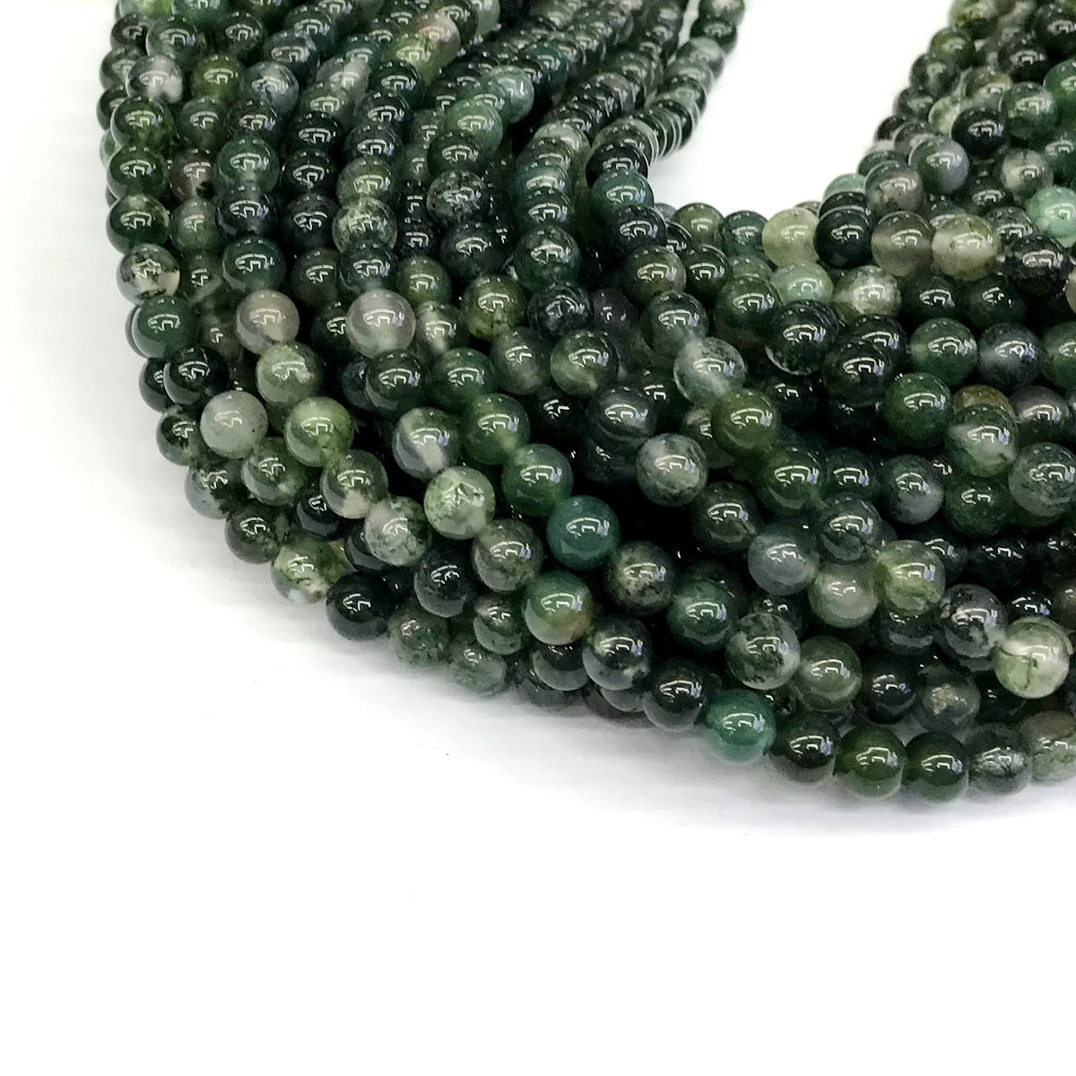 CAG236 Moss Agate Beads Smooth Round 6mm 15" Strand