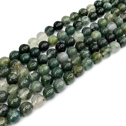 CAG237 Moss Agate Beads Smooth Round 8mm 15" Strand