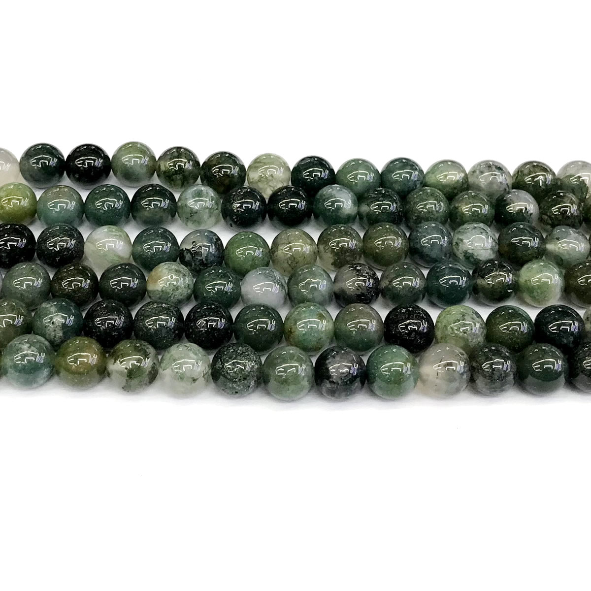 CAG237 Moss Agate Beads Smooth Round 8mm 15" Strand