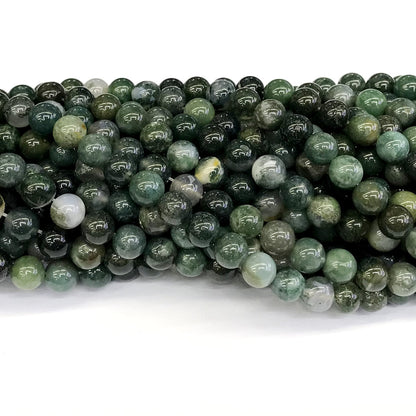 CAG237 Moss Agate Beads Smooth Round 8mm 15" Strand