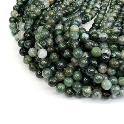 CAG237 Moss Agate Beads Smooth Round 8mm 15" Strand