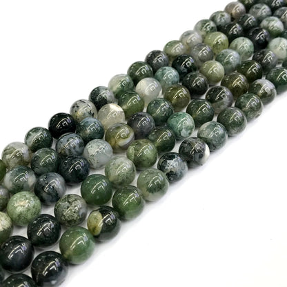 CAG238 Moss Agate Beads Smooth Round 10mm 15" Strand