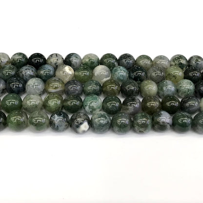 CAG238 Moss Agate Beads Smooth Round 10mm 15" Strand