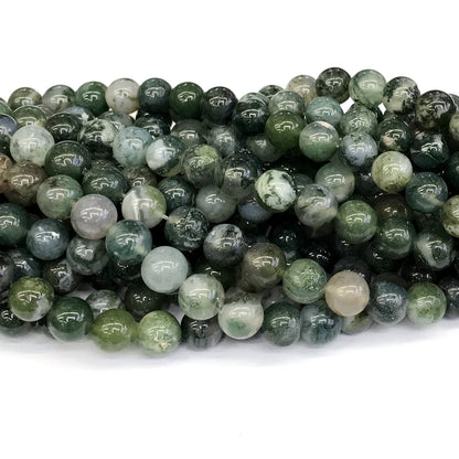 CAG238 Moss Agate Beads Smooth Round 10mm 15" Strand