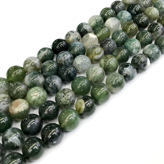 CAG239 Moss Agate Beads Smooth Round 12mm 15" Strand