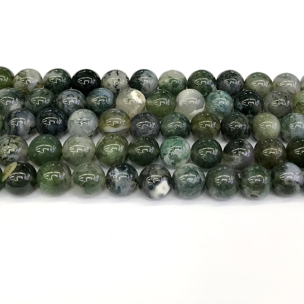 CAG239 Moss Agate Beads Smooth Round 12mm 15" Strand