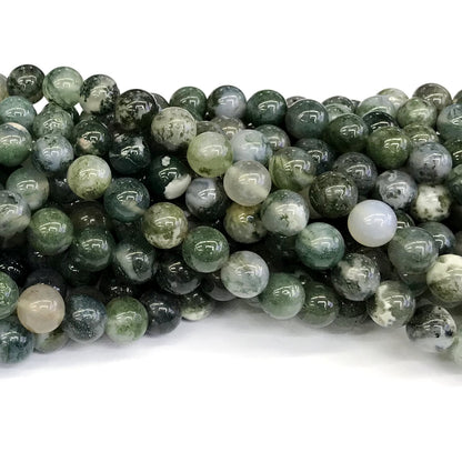 CAG239 Moss Agate Beads Smooth Round 12mm 15" Strand