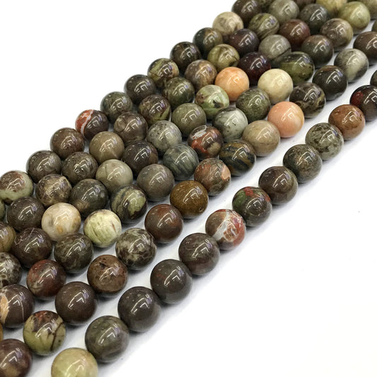 CAG252 Ocean Agate Beads Smooth Round 8mm 15" Strand