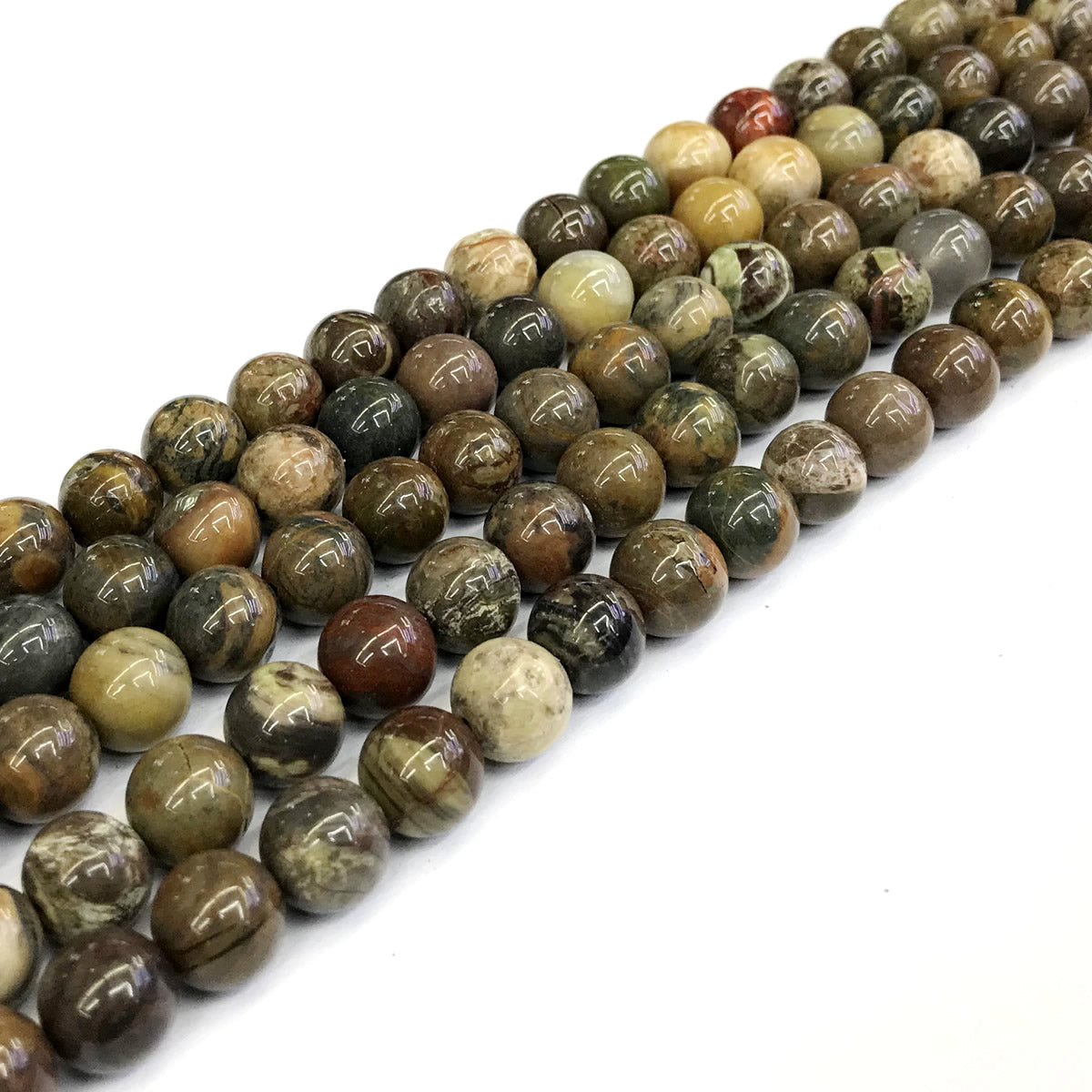 CAG253 Ocean Agate Beads Smooth Round 10mm 15" Strand