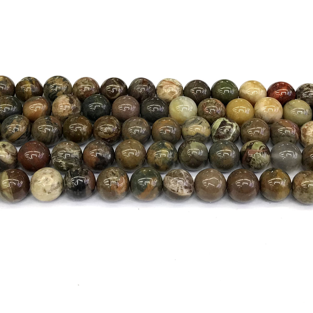 CAG253 Ocean Agate Beads Smooth Round 10mm 15" Strand