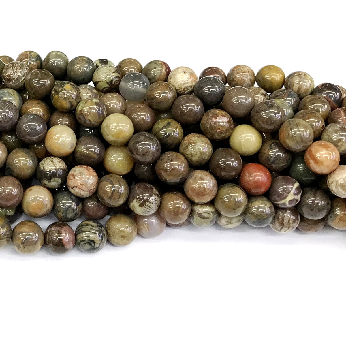 CAG253 Ocean Agate Beads Smooth Round 10mm 15" Strand