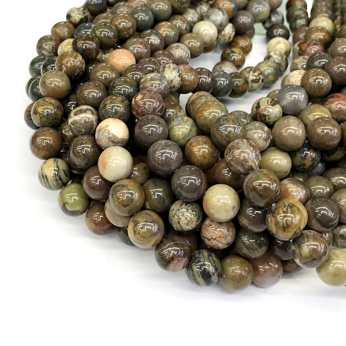 CAG253 Ocean Agate Beads Smooth Round 10mm 15" Strand