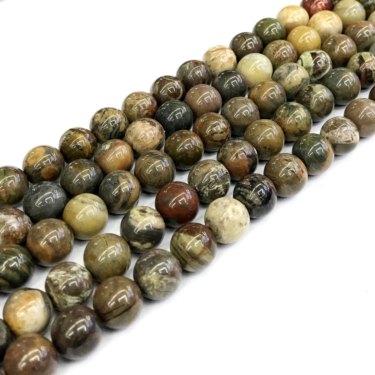 CAG254 Ocean Agate Beads Smooth Round 12mm 15" Strand