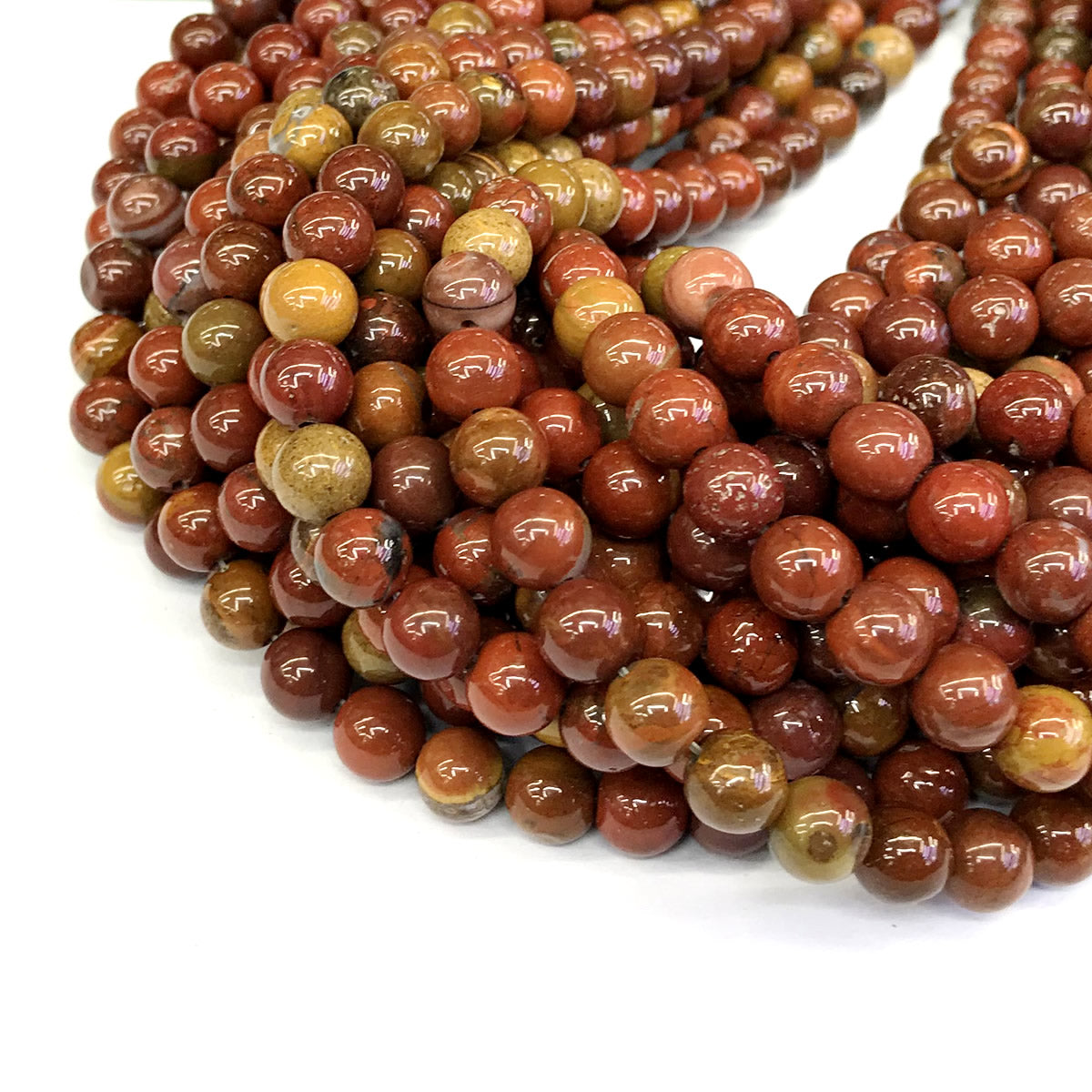 CAG260 Red Moss Agate Beads Smooth Round 8mm 15" Strand