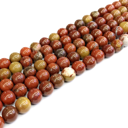 CAG261 Red Moss Agate Beads Smooth Round 10mm 15" Strand