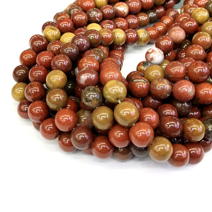 CAG261 Red Moss Agate Beads Smooth Round 10mm 15" Strand