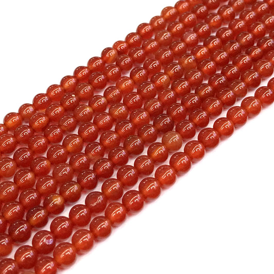 CAG274 Red Agate Beads Smooth Round 4mm 15" Strand