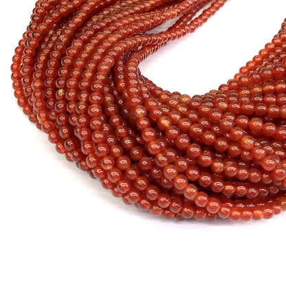 CAG274 Red Agate Beads Smooth Round 4mm 15" Strand