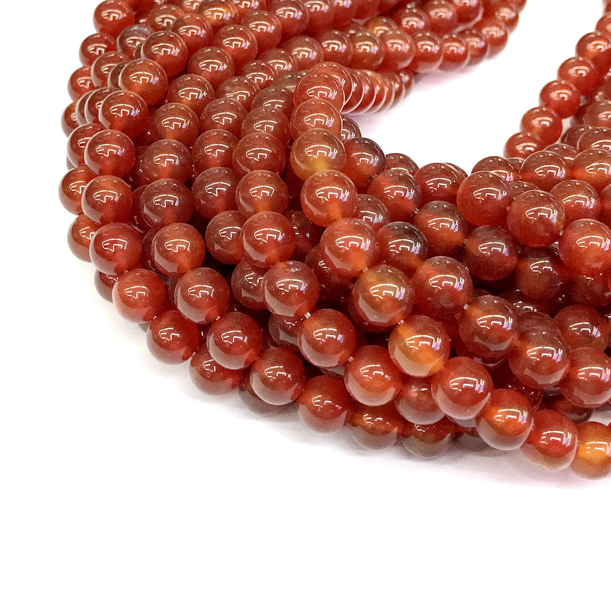 CAG276 Red Agate Beads Smooth Round 8mm 15" Strand