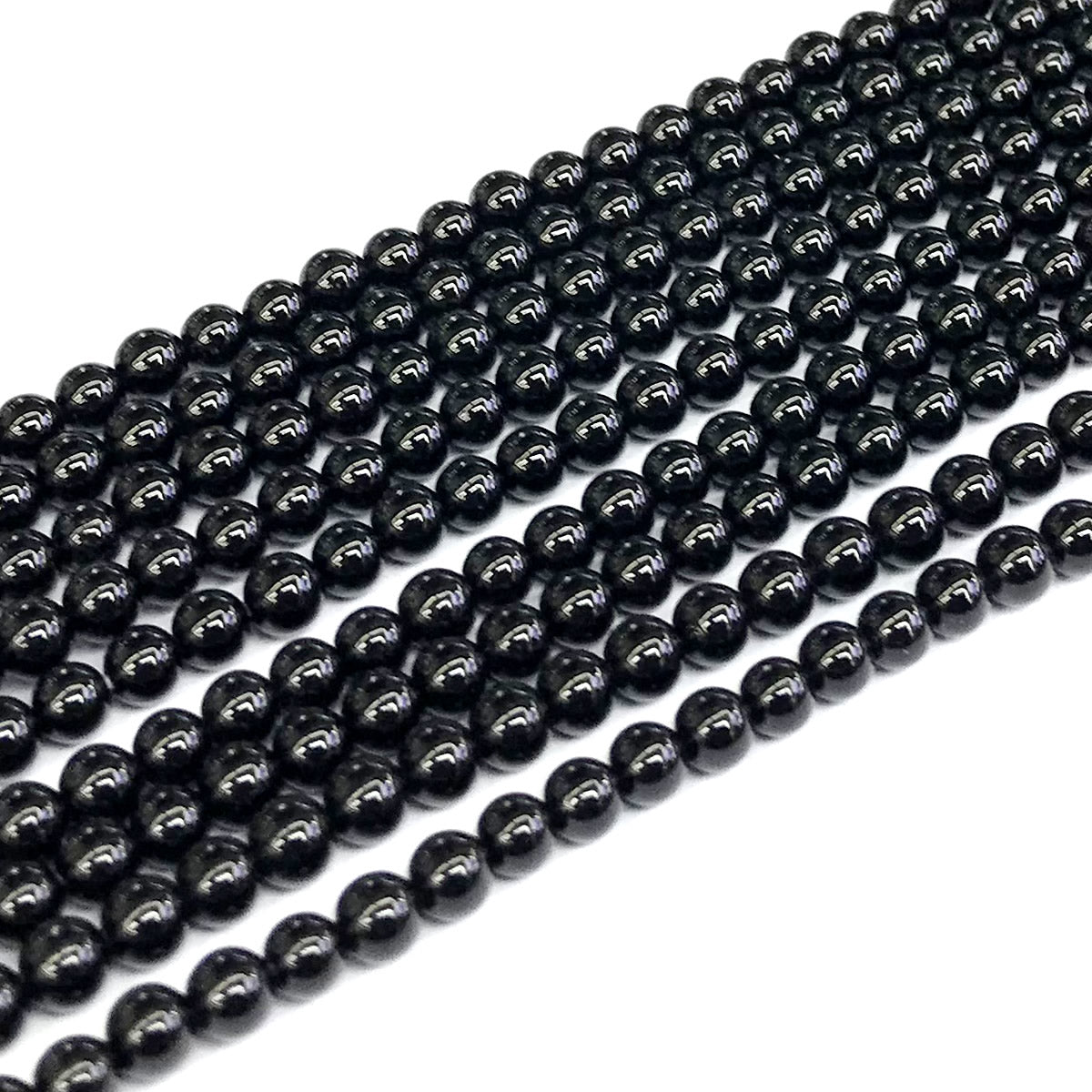 CAG282 Black Agate Beads Smooth Round 4mm 15" Strand