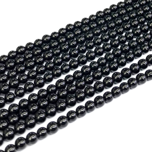 CAG282 Black Agate Beads Smooth Round 4mm 15" Strand