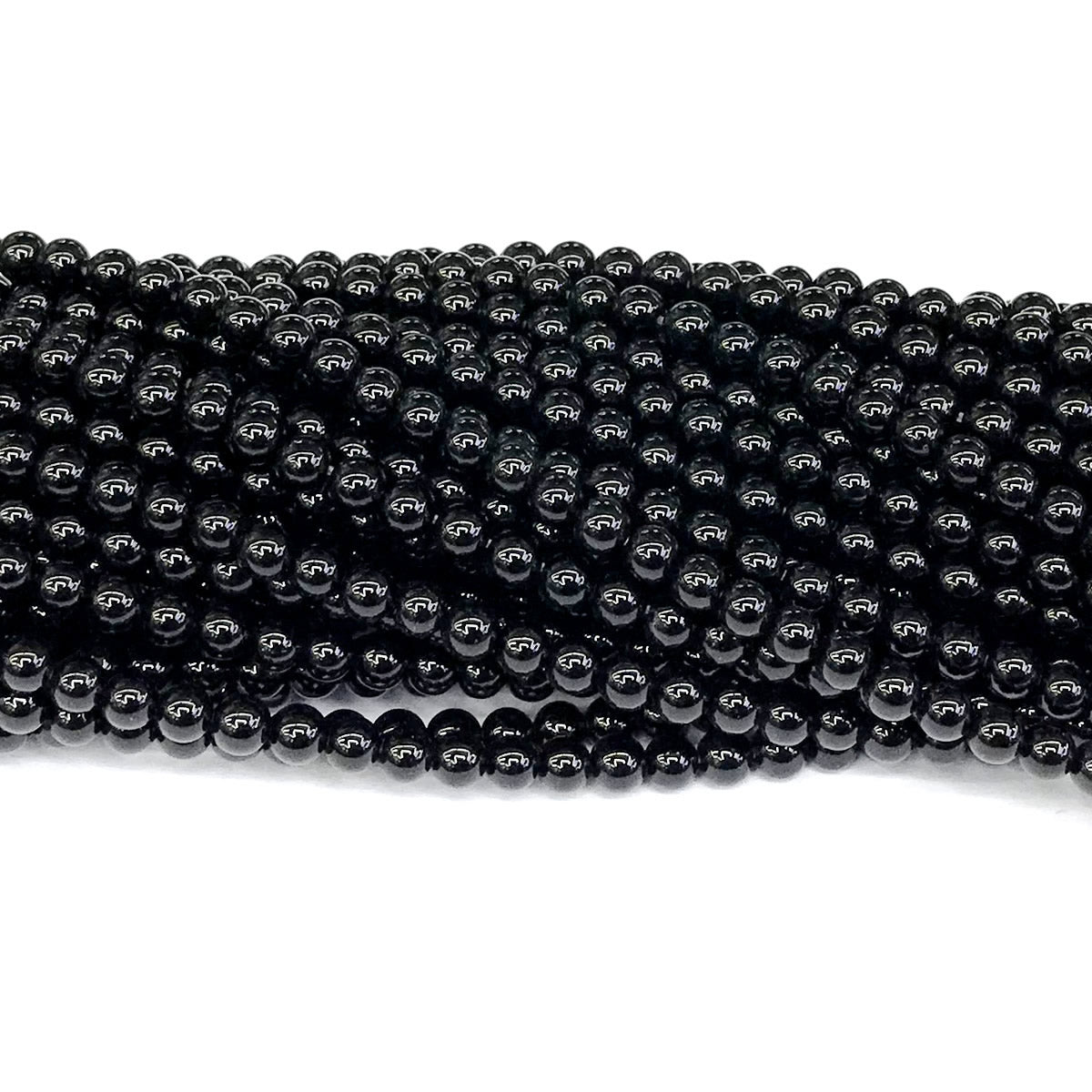 CAG282 Black Agate Beads Smooth Round 4mm 15" Strand