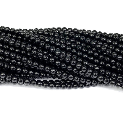 CAG282 Black Agate Beads Smooth Round 4mm 15" Strand